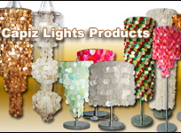 Capiz made hanging, table and floor lamps lighting products